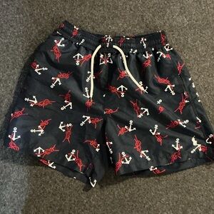 Polo by Ralph Lauren Black Swim Shorts with Red and White Anchors